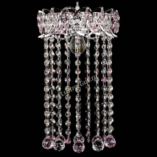 Барная люстра Астра №1 шар 30 длинная Розовая в Магнитогорске Гусь Хрустальный