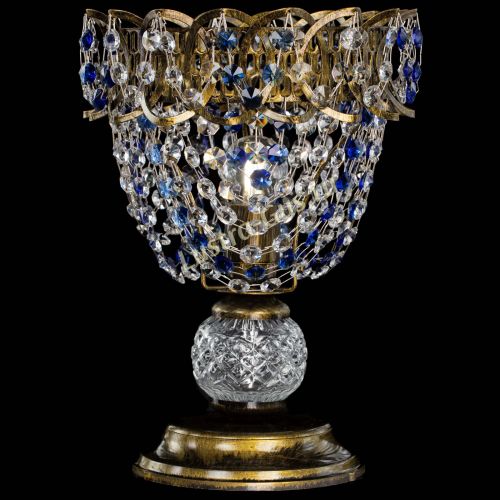 Настольная лампа Астра ажур №1 под бронзу Синяя в Магнитогорске Гусь Хрустальный