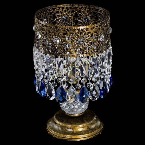 Настольная лампа Восток с пластинками под бронзу Синяя в Магнитогорске Гусь Хрустальный