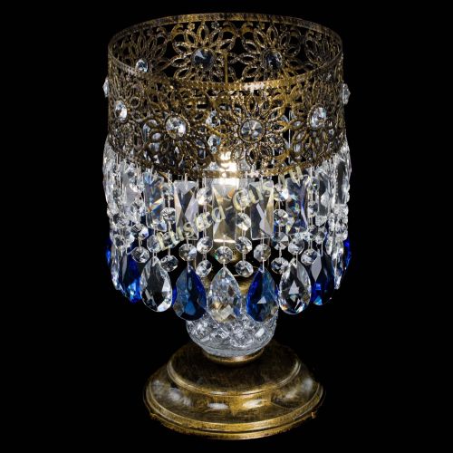 Настольная лампа Восток с пластинками под бронзу Синяя в Магнитогорске Гусь Хрустальный