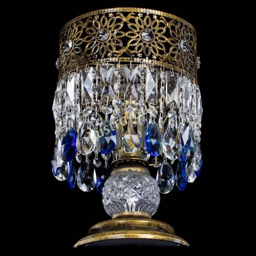 Настольная лампа Восток с пластинками под бронзу Синяя в Магнитогорске Гусь Хрустальный