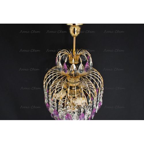 Люстра Хрустальные брызги с подвесом журавлик фиолетовый в Магнитогорске Гусь Хрустальный