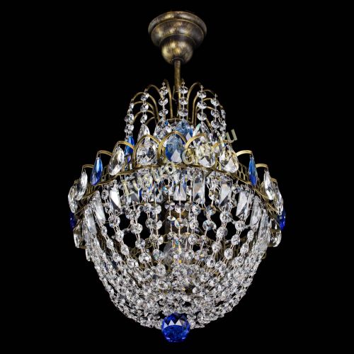 Люстра Астра №1 с подвесом под бронзу Синяя в Магнитогорске Гусь Хрустальный