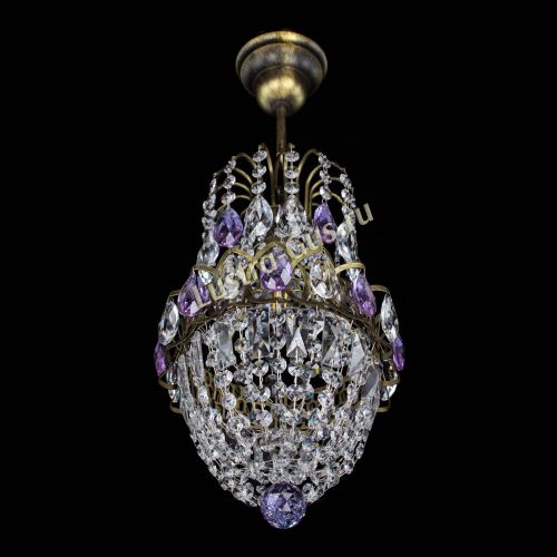 Люстра Астра №1 узкая фиолетовая под бронзу в Магнитогорске Гусь Хрустальный