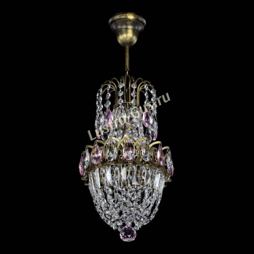 Люстра Астра №1 узкая розовая под бронзу в Магнитогорске Гусь Хрустальный