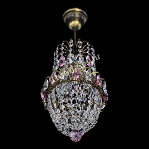 Люстра Астра №1 узкая розовая под бронзу в Магнитогорске Гусь Хрустальный