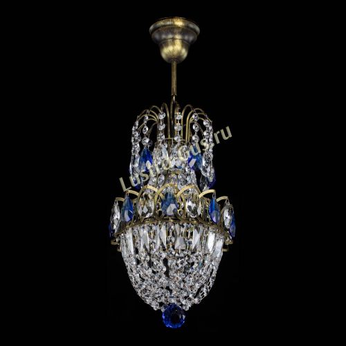 Люстра Астра №1 узкая синяя под бронзу в Магнитогорске Гусь Хрустальный