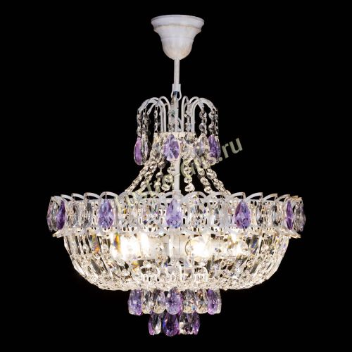 Люстра Астра Белая с подвесом фиолетовая в Магнитогорске Гусь Хрустальный