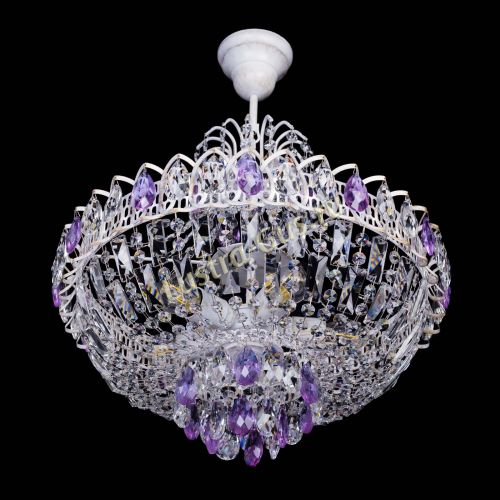 Люстра Астра Белая с подвесом фиолетовая в Магнитогорске Гусь Хрустальный