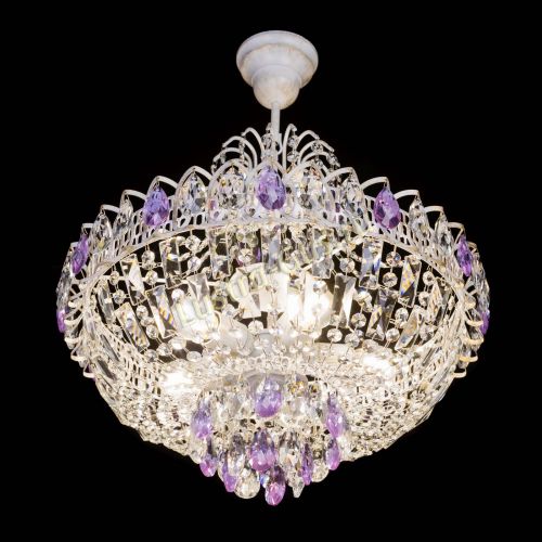 Люстра Астра Белая с подвесом фиолетовая в Магнитогорске Гусь Хрустальный