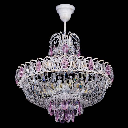 Люстра Астра Белая с подвесом розовая в Магнитогорске Гусь Хрустальный