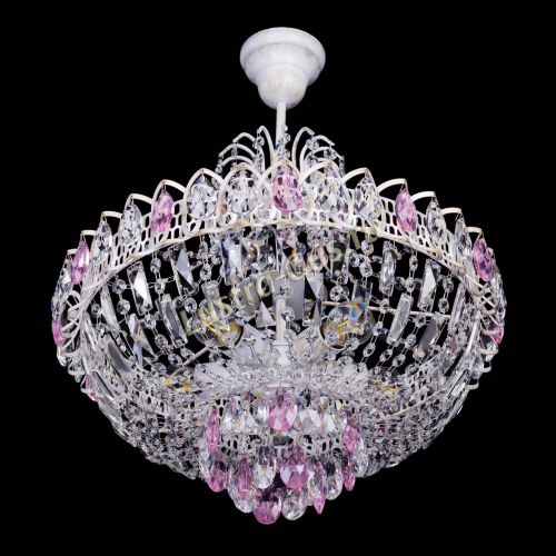 Люстра Астра Белая с подвесом розовая в Магнитогорске Гусь Хрустальный