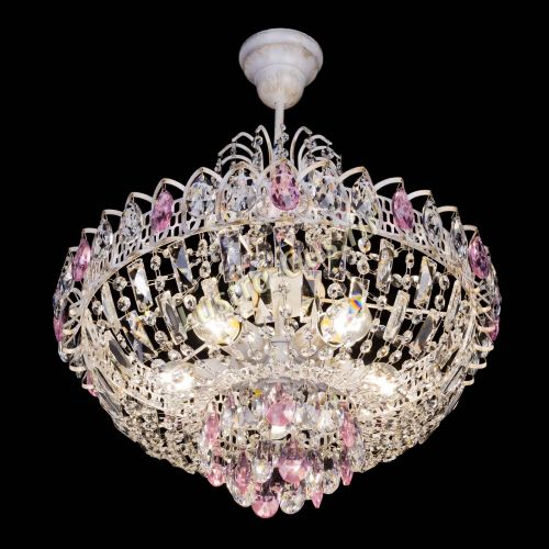 Люстра Астра Белая с подвесом розовая в Магнитогорске Гусь Хрустальный