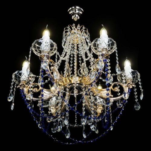 Люстра Елизавета малая Синяя (рожки - металл) в Магнитогорске Гусь Хрустальный
