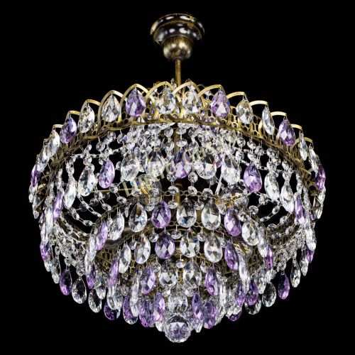 Люстра Грация №5 с подвесом под бронзу Фиолетовая в Магнитогорске Гусь Хрустальный