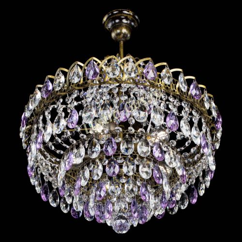 Люстра Грация №5 с подвесом под бронзу Фиолетовая в Магнитогорске Гусь Хрустальный