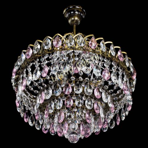 Люстра Грация №5 с подвесом под бронзу Розовая в Магнитогорске Гусь Хрустальный