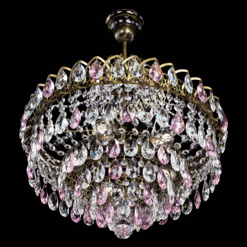 Люстра Грация №5 с подвесом под бронзу Розовая в Магнитогорске Гусь Хрустальный