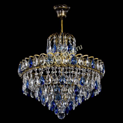 Люстра Грация №5 с подвесом под бронзу Синяя в Магнитогорске Гусь Хрустальный