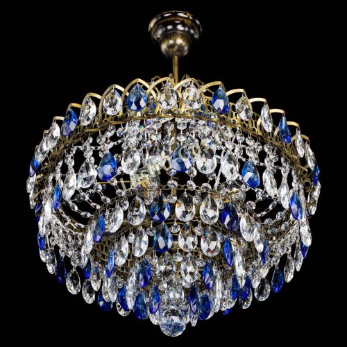 Люстра Грация №5 с подвесом под бронзу Синяя в Магнитогорске Гусь Хрустальный