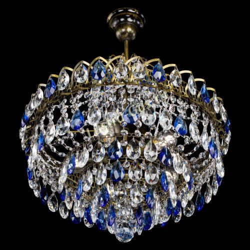 Люстра Грация №5 с подвесом под бронзу Синяя в Магнитогорске Гусь Хрустальный