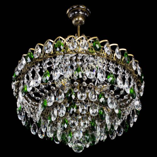 Люстра Грация №5 с подвесом под бронзу Зеленая в Магнитогорске Гусь Хрустальный