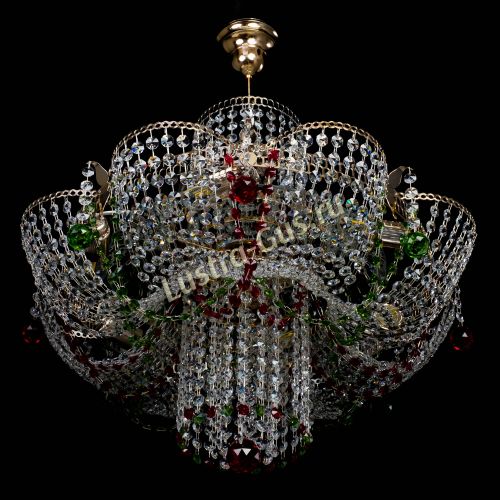 Люстра Камея №6 подвесная красно-зеленая в Магнитогорске Гусь Хрустальный