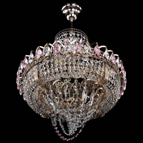 Люстра Кольцо Классика Веер розовая в Магнитогорске Гусь Хрустальный