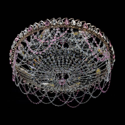 Люстра Каскад Ажур 700 мм розовый в Магнитогорске Гусь Хрустальный