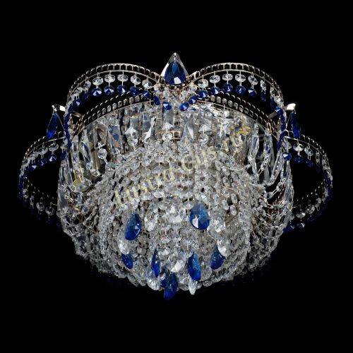 Люстра Камея №1 - 3 лампы синяя в Магнитогорске Гусь Хрустальный