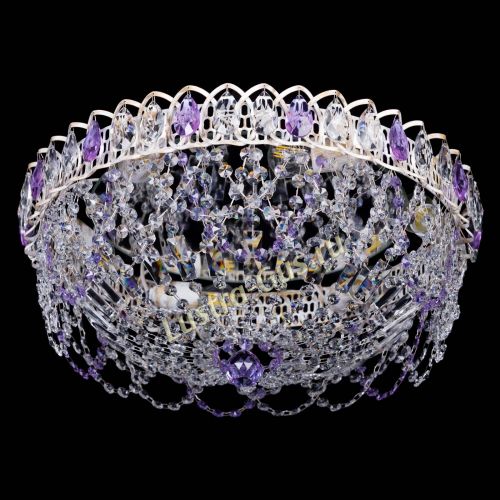 Люстра Каскад Ажур Фиолетовая белая в Магнитогорске Гусь Хрустальный