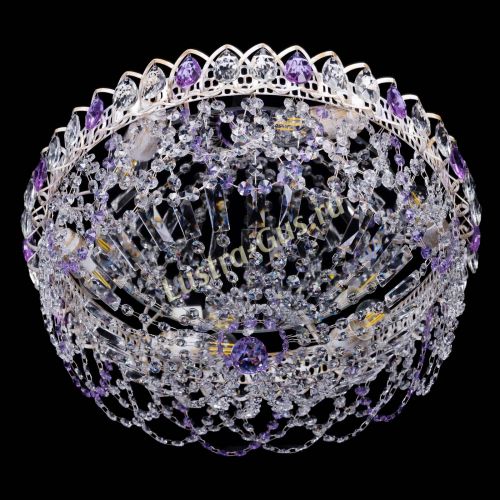 Люстра Каскад Ажур Фиолетовая белая в Магнитогорске Гусь Хрустальный