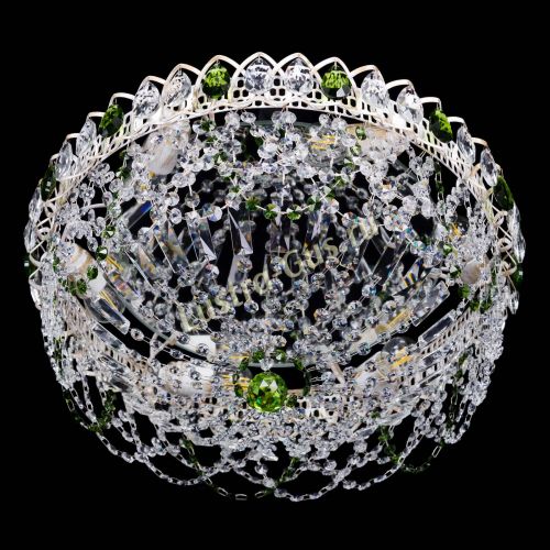 Люстра Каскад Ажур Зеленая белая в Магнитогорске Гусь Хрустальный