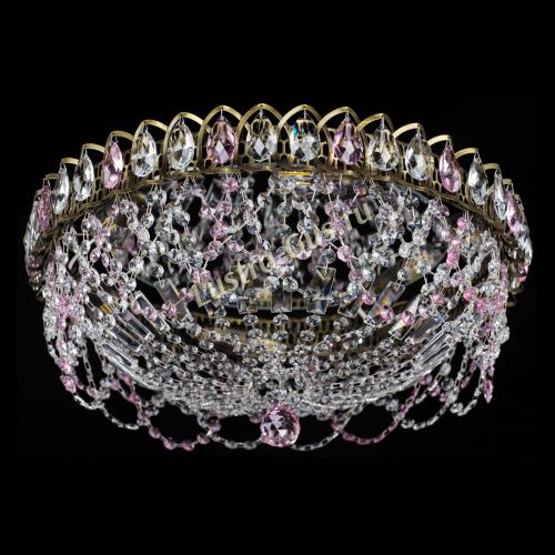 Люстра Хрустальный Каскад Ажур под бронзу Розовая в Магнитогорске Гусь Хрустальный