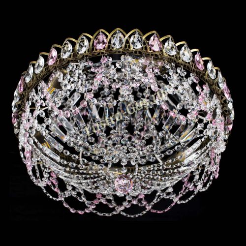 Люстра Хрустальный Каскад Ажур под бронзу Розовая в Магнитогорске Гусь Хрустальный