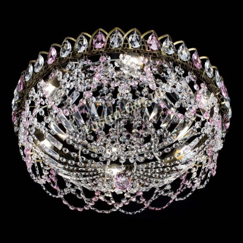 Люстра Хрустальный Каскад Ажур под бронзу Розовая в Магнитогорске Гусь Хрустальный