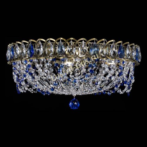 Люстра Хрустальный Каскад Ажур под бронзу Синяя в Магнитогорске Гусь Хрустальный