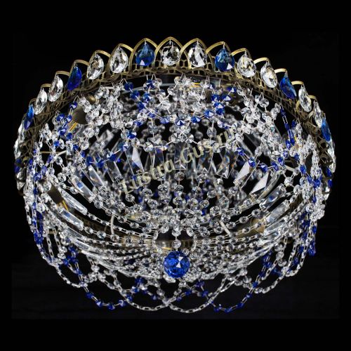 Люстра Хрустальный Каскад Ажур под бронзу Синяя в Магнитогорске Гусь Хрустальный