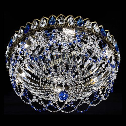 Люстра Хрустальный Каскад Ажур под бронзу Синяя в Магнитогорске Гусь Хрустальный