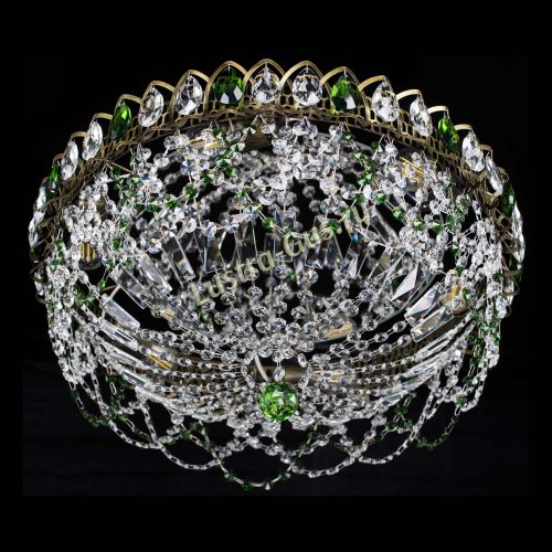 Люстра Хрустальный Каскад Ажур под бронзу Зеленая в Магнитогорске Гусь Хрустальный