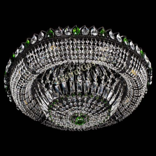 Люстра Кольцо Классика №8 Черная с зелеными подвесками в Магнитогорске Гусь Хрустальный