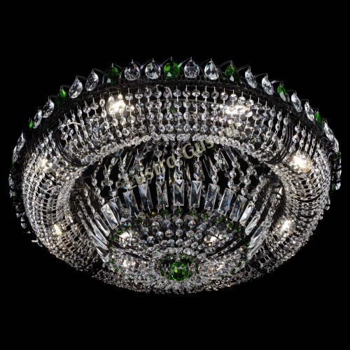 Люстра Кольцо Классика №8 Черная с зелеными подвесками в Магнитогорске Гусь Хрустальный