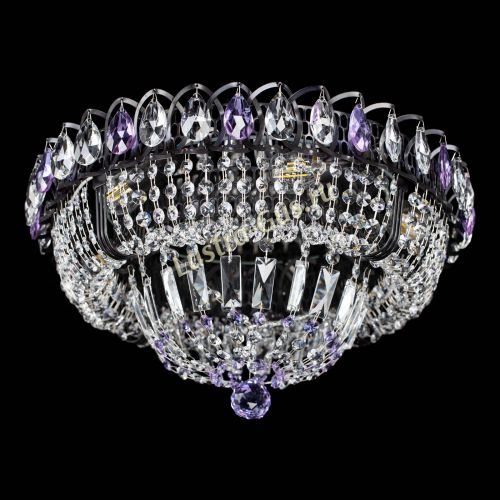 Люстра Кольцо Классика Черная с фиолетовыми подвесками в Магнитогорске Гусь Хрустальный