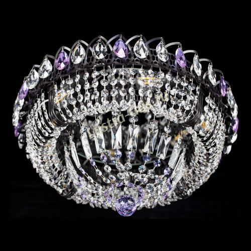 Люстра Кольцо Классика Черная с фиолетовыми подвесками в Магнитогорске Гусь Хрустальный