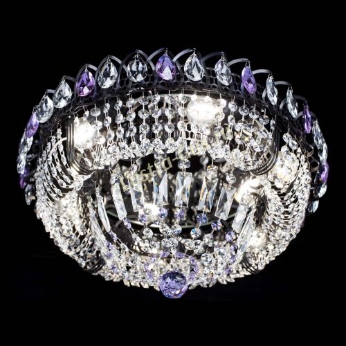 Люстра Кольцо Классика Черная с фиолетовыми подвесками в Магнитогорске Гусь Хрустальный