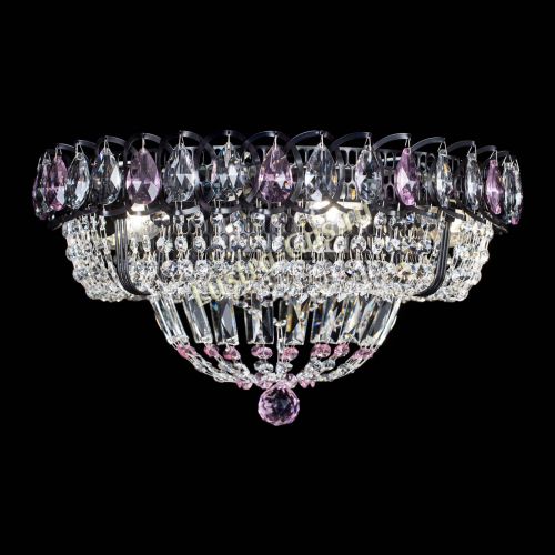 Люстра Кольцо Классика Черная с розовыми подвесками в Магнитогорске Гусь Хрустальный