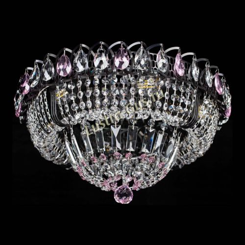 Люстра Кольцо Классика Черная с розовыми подвесками в Магнитогорске Гусь Хрустальный