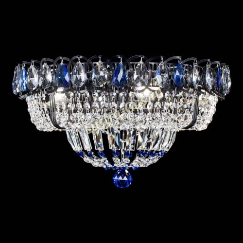 Люстра Кольцо Классика Черная с синими подвесками в Магнитогорске Гусь Хрустальный