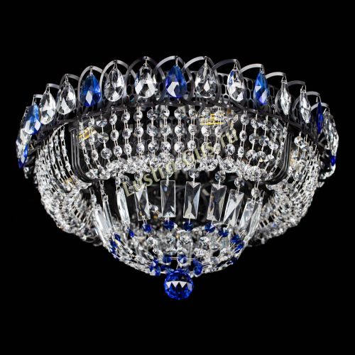 Люстра Кольцо Классика Черная с синими подвесками в Магнитогорске Гусь Хрустальный