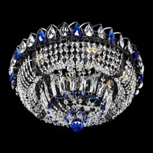 Люстра Кольцо Классика Черная с синими подвесками в Магнитогорске Гусь Хрустальный